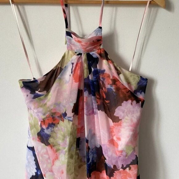 1. State Watercolor Floral Chiffon Halter Dress Sz Medium - Picture 5 of 11